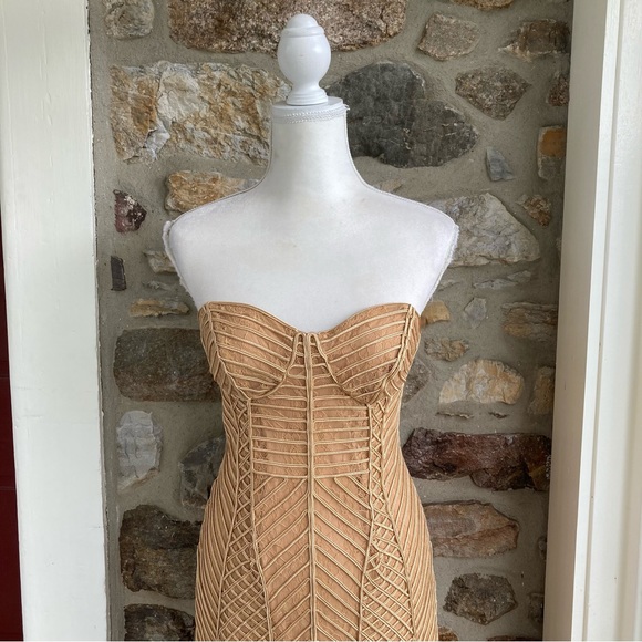 Marciano Axel embellished corded lace strapless gold dress women’s large - Picture 5 of 16